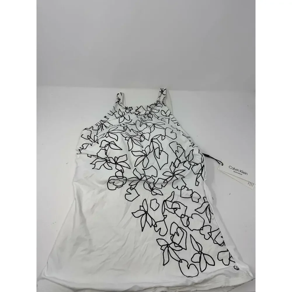 Calvin Klein Women's Criss-Cross Back Tankini Swim Top White/Black L